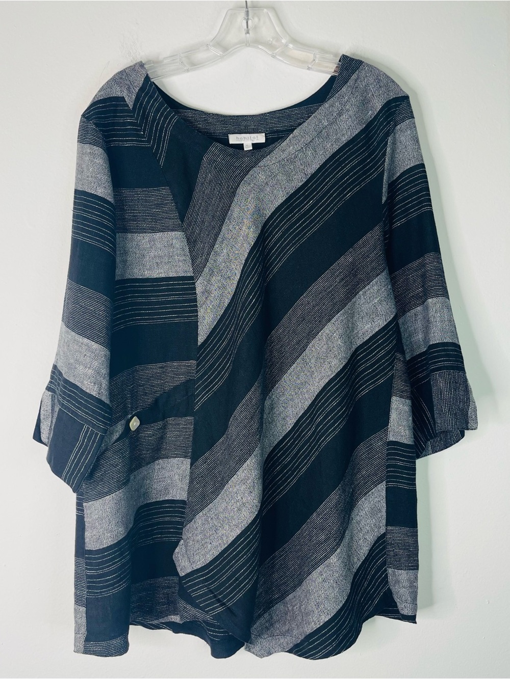 Habitat black grey stripe linen lagenlook boho tunic top XL